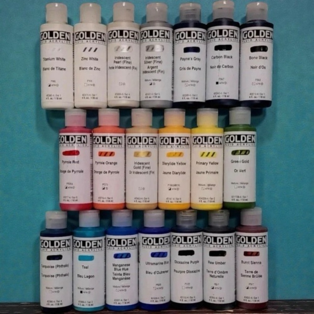 New Golden Fluid Acrylic Paint Lot of 20- Bundle 4 fl oz Each